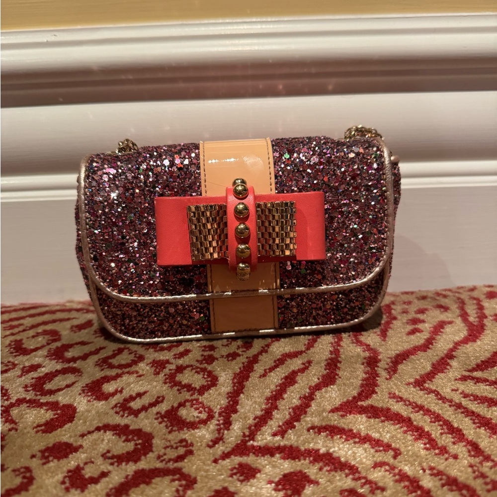 CHRISTIAN LOUBOUTIN Pink and Gold Clutch with Chain